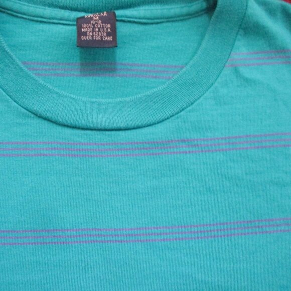 Vintage Women's T-shirt Single Stitch Medium 10/12 1990s Lands End Grunge Stripe - Picture 2 of 8